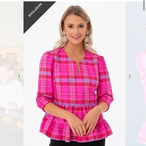 Tuckernuck x Vineyard Vines pink tartan taffeta blouse top M